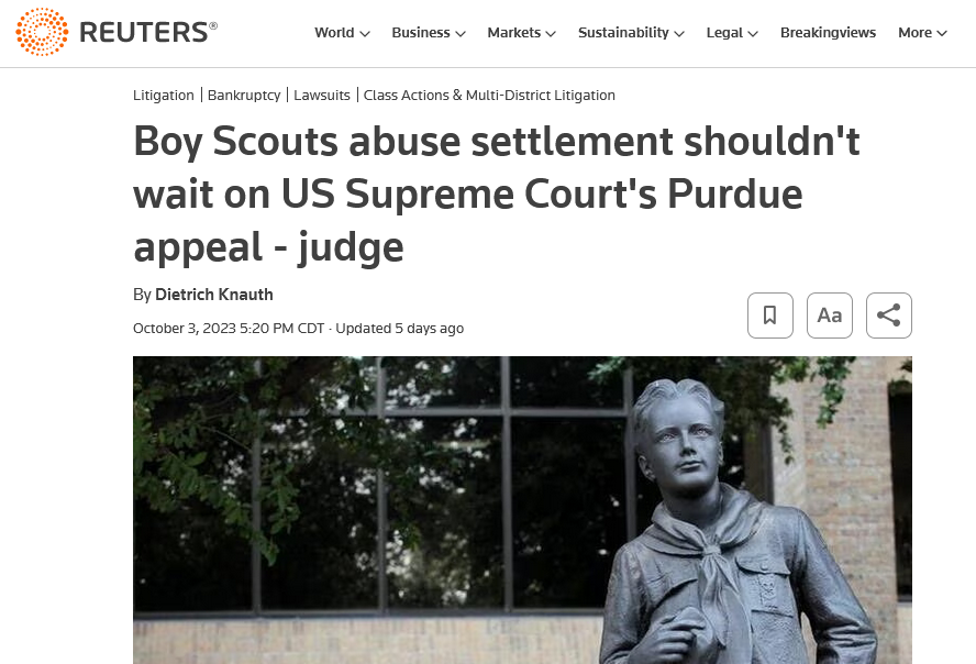 Boy Scouts abuse settlement shouldn't wait on US Supreme Court's Purdue appeal - judge