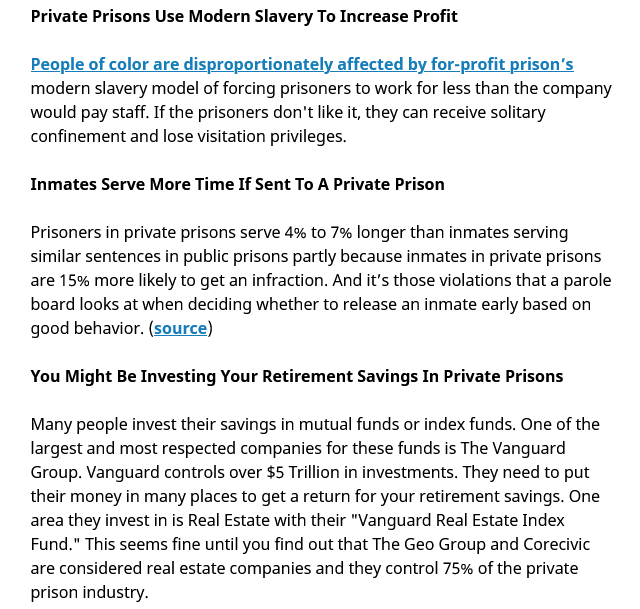 Petition to get Vangaurd investments to stop investing in prison systems and bail bonds