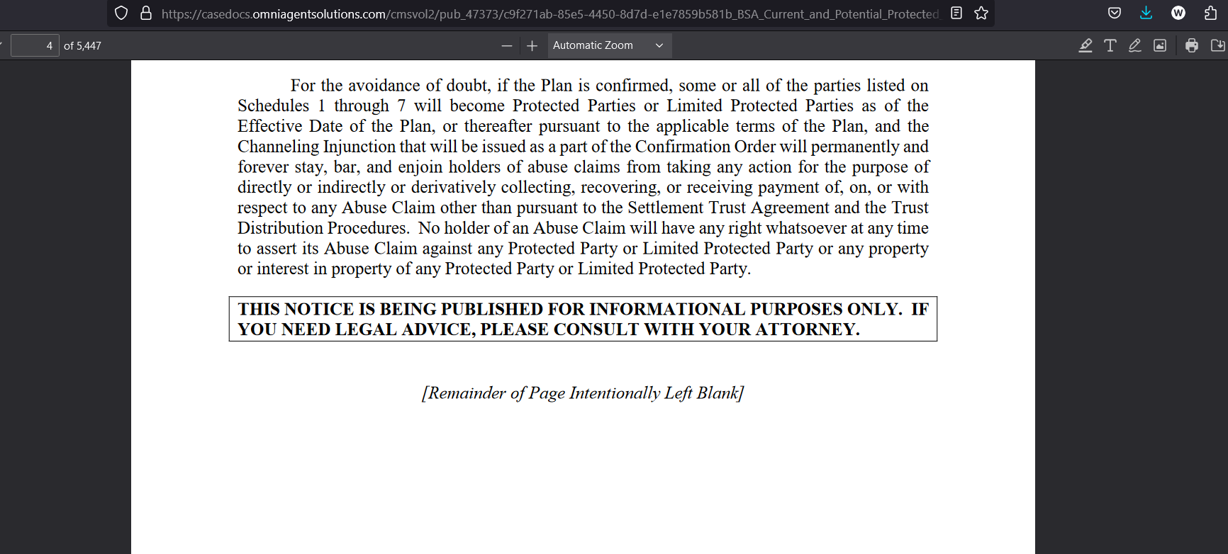 Protected Parties or Limited Protected Parties statement. Pg 4 of 5,447.